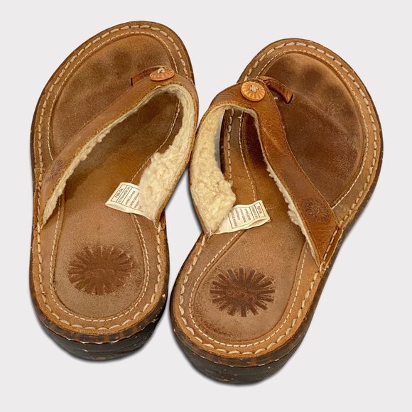UGG F8910A. sherpa lined flip flop sandals 6/EUR 37 tan - Picture 8 of 12